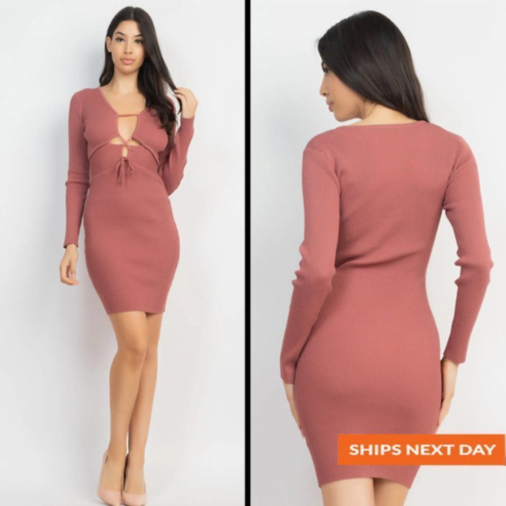 Cutout Lace-Up Sweater Dress - Sweater Dress - Women's Sweater Dress